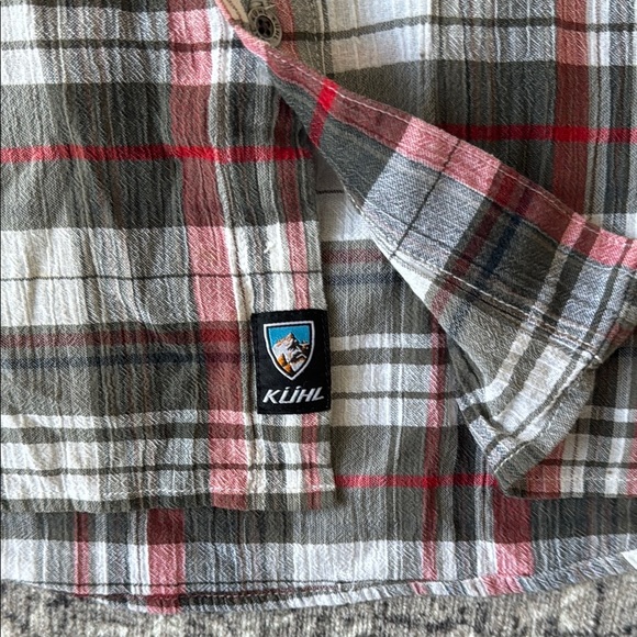Kuhl Tropik Shirt Mens XL Red Gray Plaid Open Weave Gauzy Seersucker Airy - Picture 5 of 6